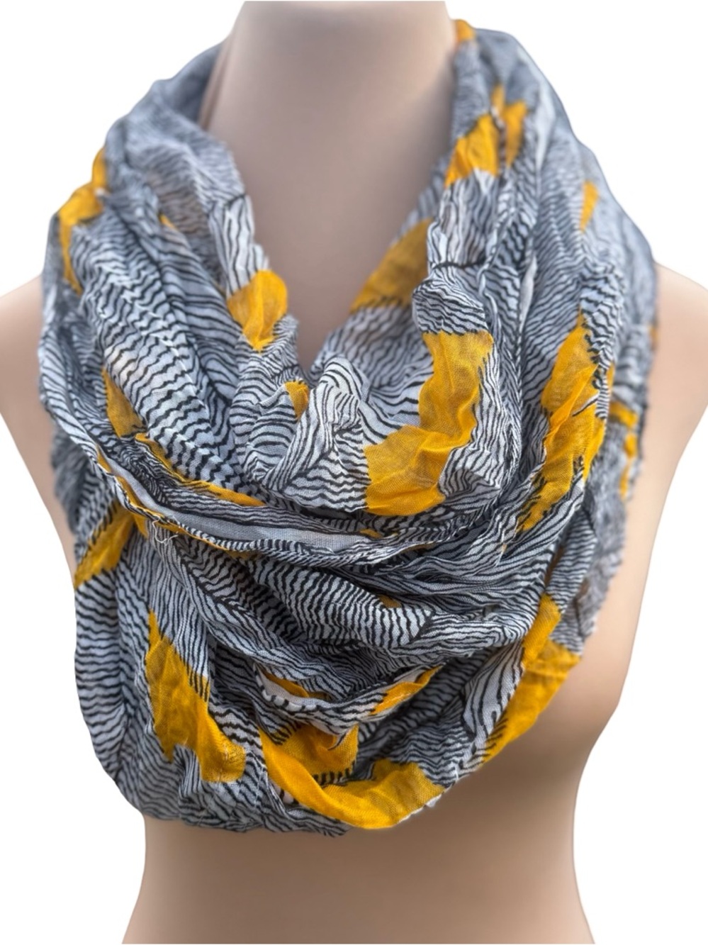 LOFT Infinity Scarf Feather Print Gold with Black and White